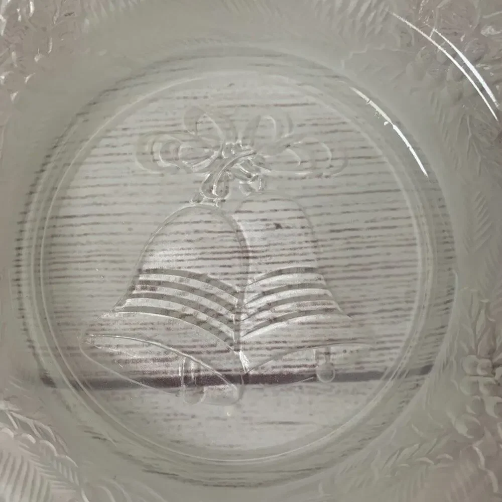 Vintage Celebrations Crystal Clear Frosted Plate Season Greetings Candle Dish 8